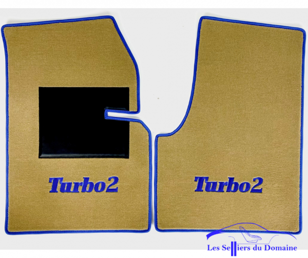 Paire de sur tapis pour Renault 5 Turbo 2 moquette beige turbo 2 en bleu et tour bleu
